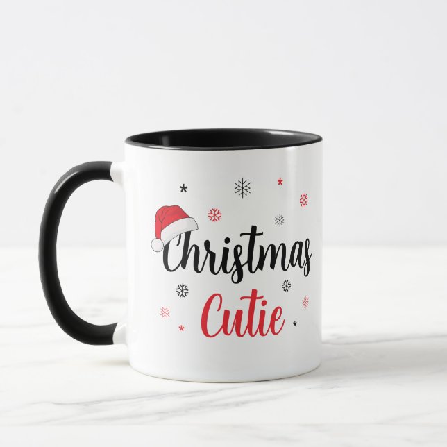 Christmas Cutie Santa Hat Modern Script Mug (Left)