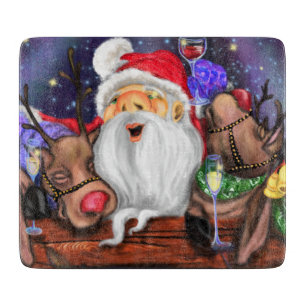 Christmas Cutting Board Santa with Reindeers Fun