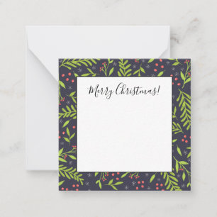 Christmas Cypress Snowflakes Berries Red Flowers Card