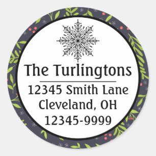 Christmas Cypress Snowflakes Berries Red Flowers Classic Round Sticker