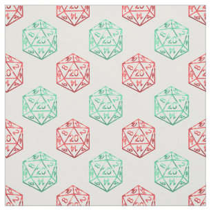 Christmas D20 Pattern   Red and Green Holiday Dice Fabric