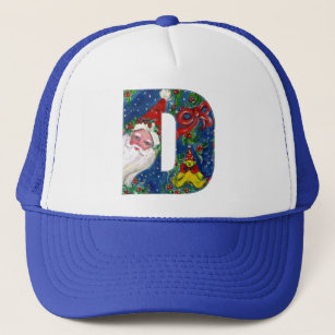 CHRISTMAS D LETTER / SANTA CLAUS WITH RED RIBBON TRUCKER HAT