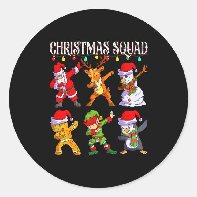 Christmas Dab Santa Friends Matching Family Christ Classic Round Sticker (Front)