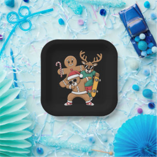 Christmas Dabbing Santa Bear Skate Reindeer Xmas  Paper Plate