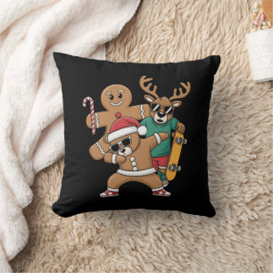 Christmas Dabbing Santa Bear Skate Reindeer Xmas  Throw Pillow