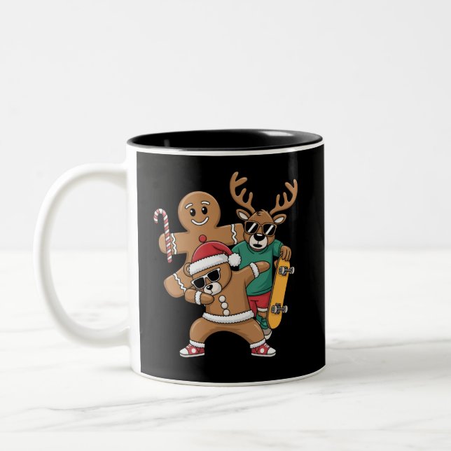 Christmas Dabbing Santa Bear Skate Reindeer Xmas  Two-Tone Coffee Mug (Left)