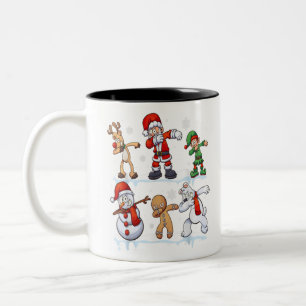 Christmas Dabbing Santa Elf And Friends Boys Kids Two-Tone Coffee Mug