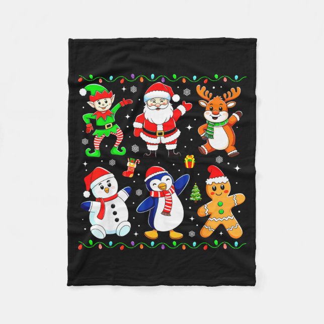 Christmas Dabbing Santa Elf Friends Boys Girls Men Fleece Blanket (Front)