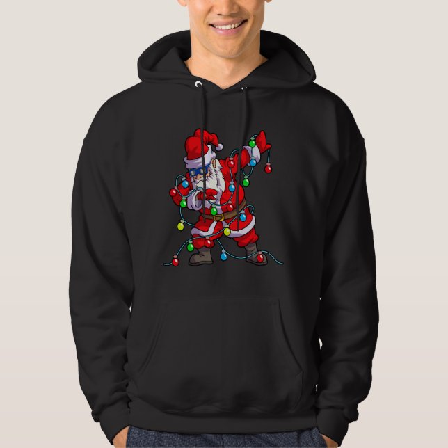 Christmas Dabbing Santa Tree Lights Hoodie (Front)