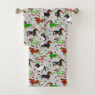Christmas Dachshund All Coats Bath Towel Set