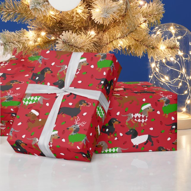 Christmas Dachshund All Coats Wrapping Paper (Holidays)