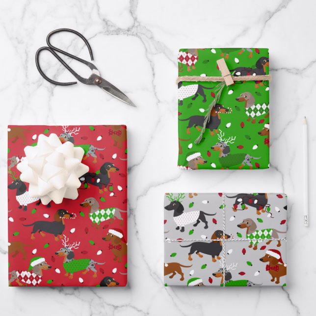Christmas Dachshund All Coats Wrapping Paper Sheet (Front)