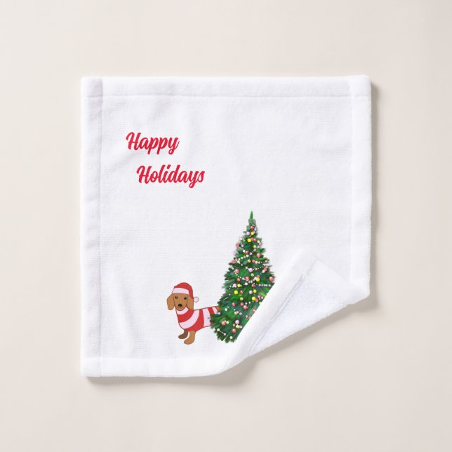Christmas Dachshund Bathroom Towel Set (Wash Cloth)