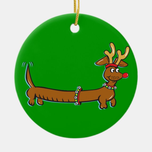 Christmas Dachshund Ceramic Ornament (Front)