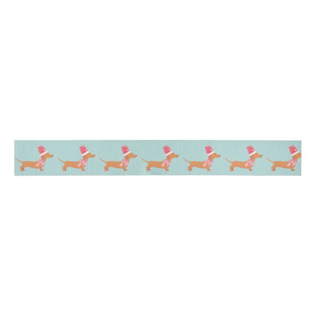 Christmas Dachshund Dog Blue Grosgrain Ribbon (Front)