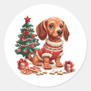 Christmas Dachshund Dog Holiday Cookies Classic Round Sticker