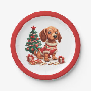Christmas Dachshund Dog Holiday Cookies Paper Plate