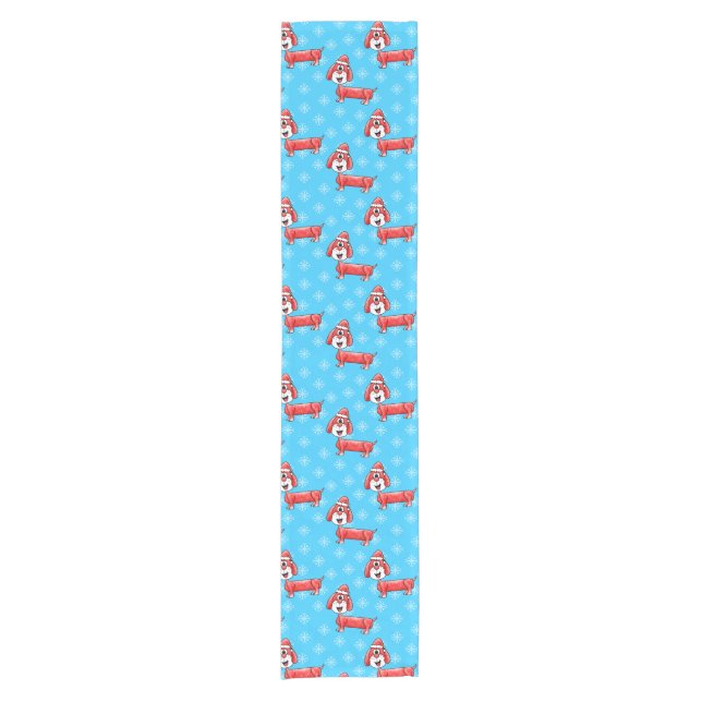 Christmas Dachshund Dog Pattern Short Table Runner (Front)