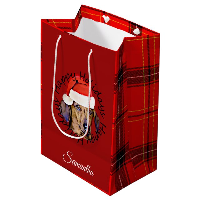 Christmas Dachshund dog Personalized Gift Bag (Front Angled)