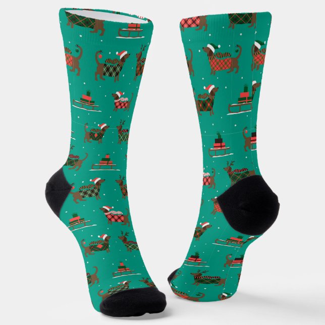 Christmas Dachshund Dog Socks (Angled)