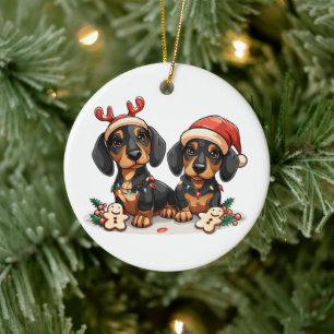 Christmas Dachshund Dogs Ceramic Ornament