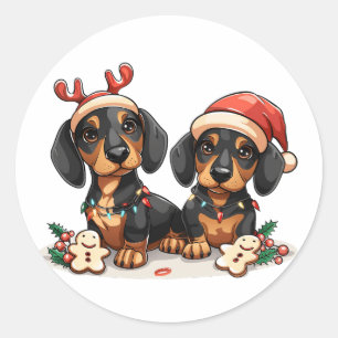 Christmas Dachshund Dogs Classic Round Sticker
