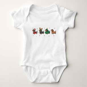 Christmas Dachshund Dogs Cute Holiday Sausage Dog  Baby Bodysuit