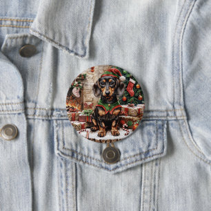 Christmas Dachshund Dogs Elf 3 Inch Round Button