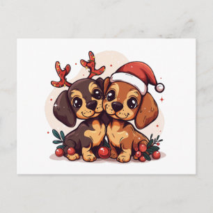 Christmas Dachshund Dogs Holiday Postcard