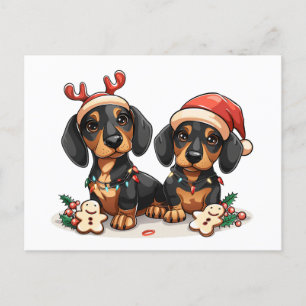 Christmas Dachshund Dogs Holiday Postcard