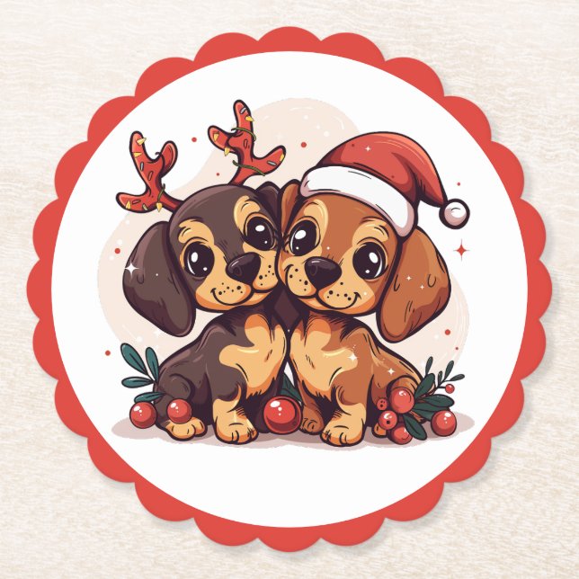 Christmas Dachshund Dogs Paper Coaster (Front)