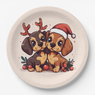 Christmas Dachshund Dogs Paper Plate
