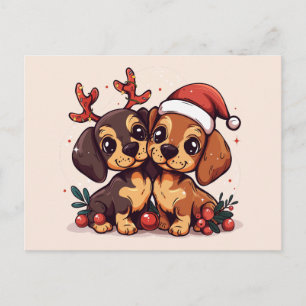Christmas Dachshund Dogs Postcard