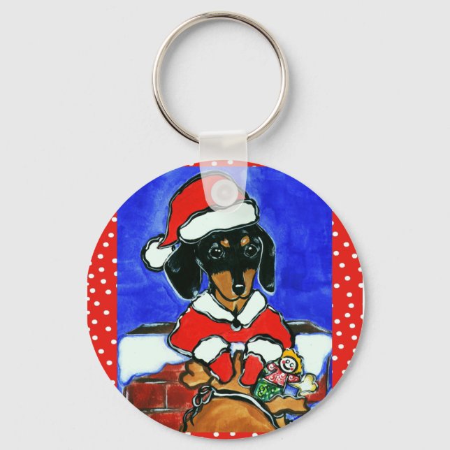 Christmas Dachshund Keychain (Front)