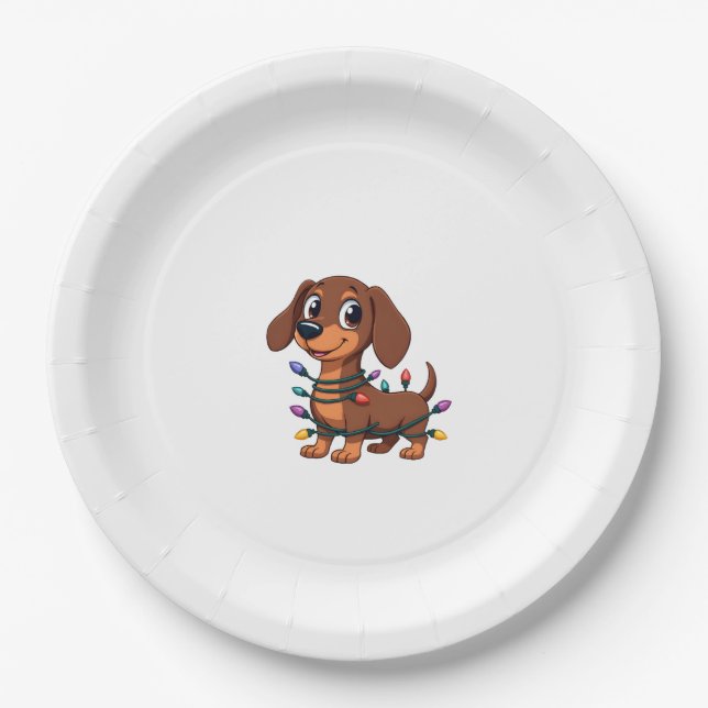 Christmas Dachshund Lights (1) Paper Plate (Front)