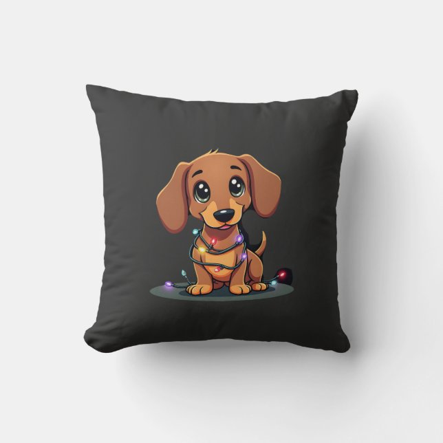 Christmas Dachshund Lights (1) Throw Pillow (Front)