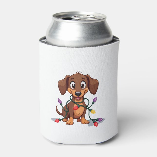 Christmas Dachshund Lights (2) Can Cooler (Can Front)