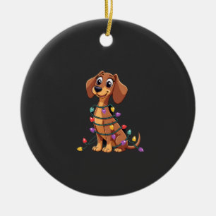 Christmas Dachshund Lights (2) Ceramic Ornament