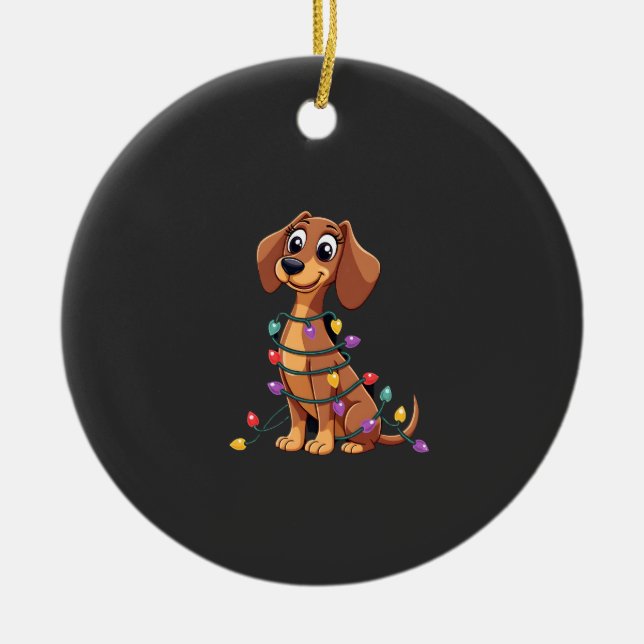 Christmas Dachshund Lights (2) Ceramic Ornament (Front)