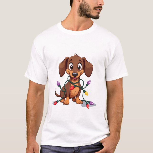 Christmas Dachshund Lights (2) T-Shirt (Front)
