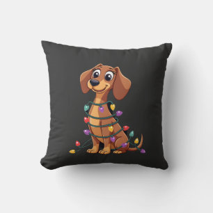 Christmas Dachshund Lights (2) Throw Pillow