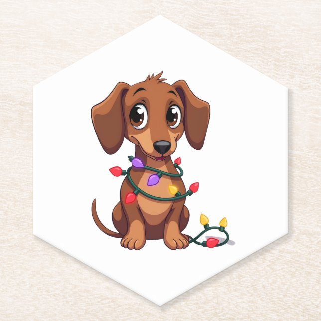 Christmas Dachshund Lights (3) Paper Coaster (Front)