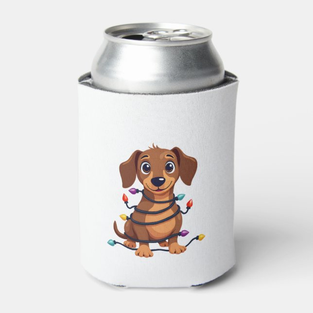Christmas Dachshund Lights Can Cooler (Can Front)