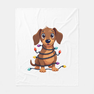 Christmas Dachshund Lights Fleece Blanket