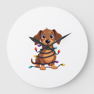 Christmas Dachshund Lights Large Clock