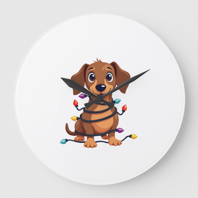 Christmas Dachshund Lights Large Clock (Front)