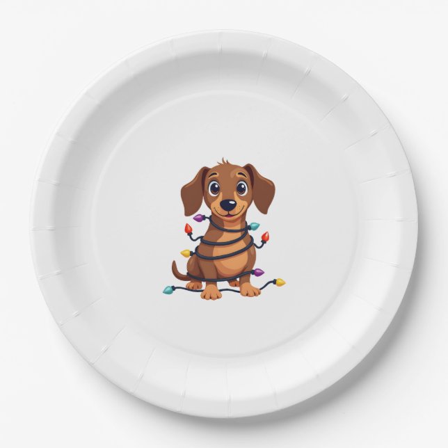 Christmas Dachshund Lights Paper Plate (Front)