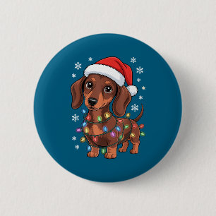 Christmas Dachshund Lights Santa Hat Holiday Dog L 2 Inch Round Button