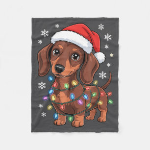 Christmas Dachshund Lights Santa Hat Holiday Dog L Fleece Blanket