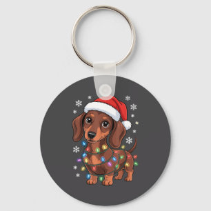Christmas Dachshund Lights Santa Hat Holiday Dog L Keychain